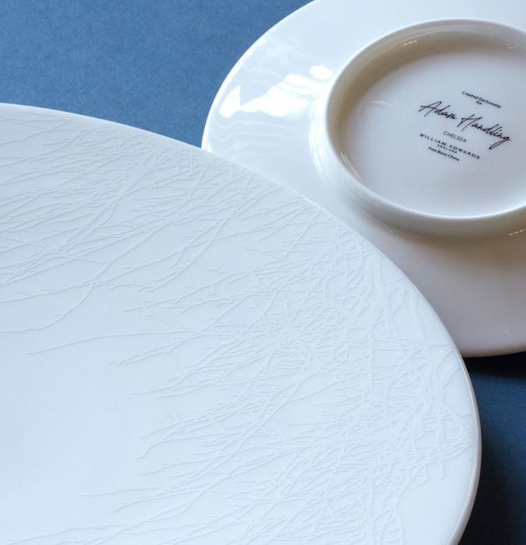 Patterned bone china plate and Adam Handling backstamp