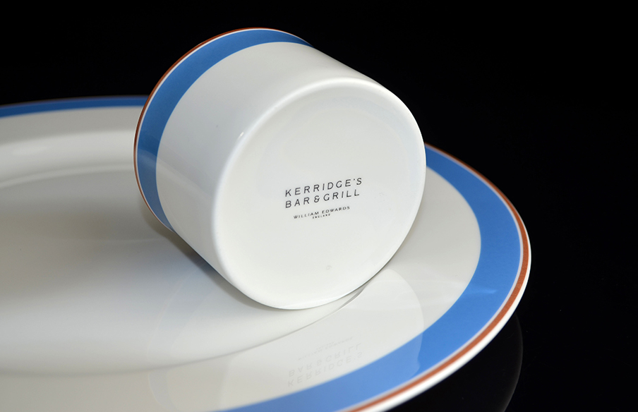 Bone china dinner plate and cup with a Kerridges Bar and Grill backstamp